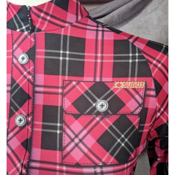 Sugoi Lumber Jane Pink And Black Plaid Cycling Jersey With Pockets Size Small - Picture 10 of 16